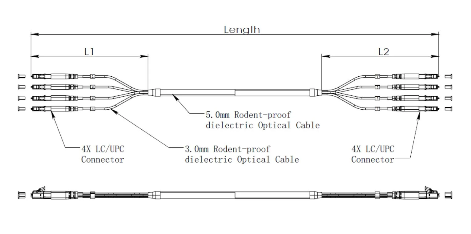 Quad LCUPC-LCUPC Rodent-Proof Dielectric Patch cords